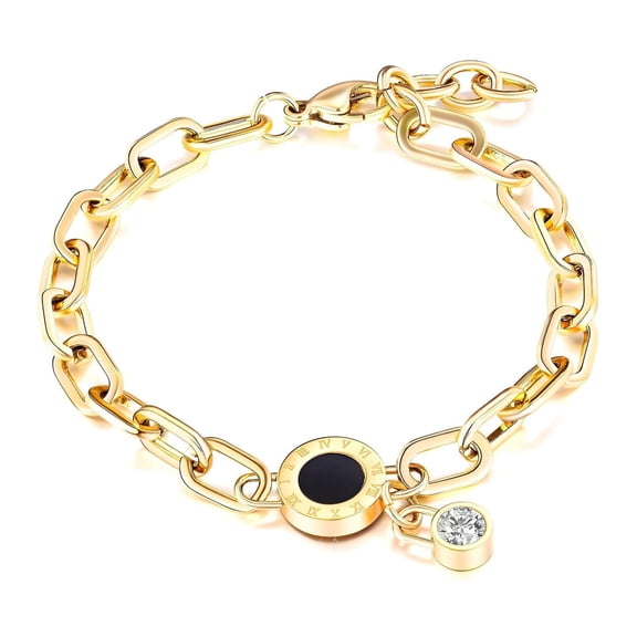 UR TREND Elegant Black Cubic Zirconia 18K Gold Plated Bracelet for Women | Waterproof, Hypoallergenic, Non-Tarnish | Stainless Steel, 15 + 5 cm