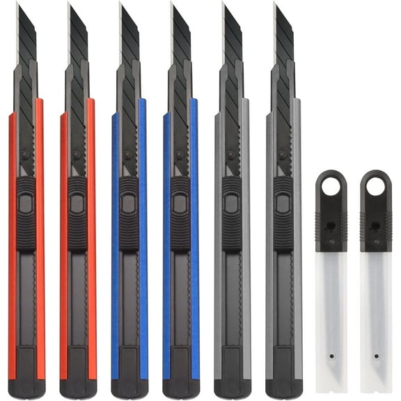 URASISTO 6 Pack Utility knife Retractable with 30 Degree Snap Off Blade Lockable Cardsharp Box Cutter Knife with Extra 20 Sharp Blades for Heavy Duty Office, Home, Arts Crafts, Hobby