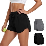 URATOT Women's Cotton Active Shorts, 2 Packs, Drawstring Waist, Light Activity & Casual Wear, Sizes S–XL