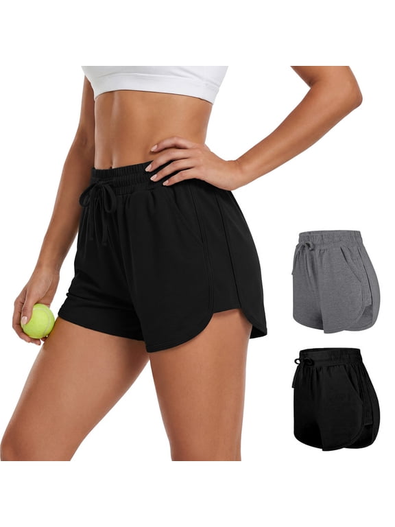 Women's Cotton Active Shorts, 2 Packs, Drawstring Waist, Light Activity & Casual Wear, Sizes S–XL