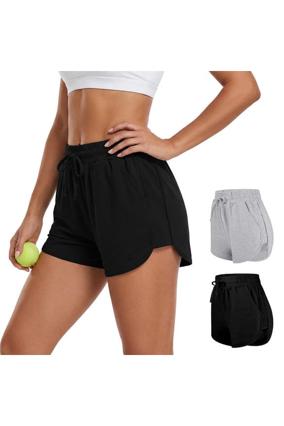 Women's Cotton Active Shorts, 2 Packs, Drawstring Waist, Light Activity & Casual Wear, Sizes S–XL