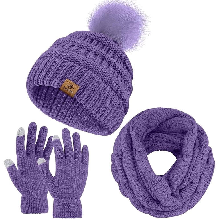 URATOT Winter Warm Knitted Sets Beanie Pompom Hat Scarves  display picture 3