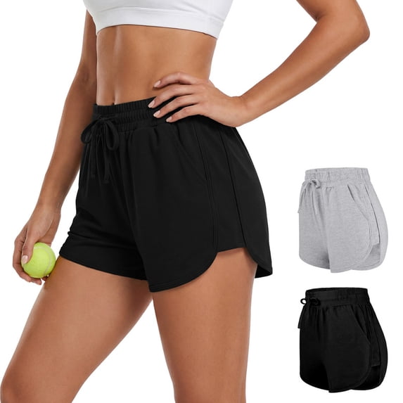 URATOT Women's Cotton Active Shorts, 2 Packs, Drawstring Waist, Light Activity & Casual Wear, Sizes S–XL