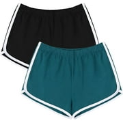 URATOT Women's Cotton Shorts Gym Shorts Yoga Shorts Summer Running Active Shorts Dance Elastic Shorts, Pack of 2