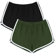 URATOT Women's Cotton Shorts Gym Shorts Yoga Shorts Summer Running Active Shorts Dance Elastic Shorts, Pack of 2