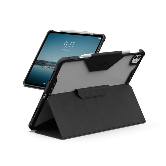 UAG iPad Pro 13" 8th Gen 2025 M5, 7th Gen 2024 M4 Case A3360 A3361 - Rugged Folio Protective Cover with Multi-Angle Adjustable Stand and Pencil Holder Plyo LT Ice/Black