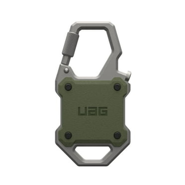 UAG AirTag Case 1st/2nd Gen with Built-in Bottle Opener - Hard Shell Lock Case AirTag Holder Durable Locking Carabiner for Keys, Luggage & Bags, Monarch Olive Drab/Silver
