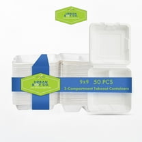 URBAN BOX CO. 50-Pack 9x9 3-Compartment Compostable Takeout Containers, Eco-Friendly Sugarcane Bagasse, Biodegradable Disposable To Go Boxes