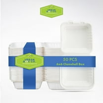 URBAN BOX CO. 6x6 15 oz Eco-Friendly Bagasse Medium Clamshell Containers, 50-Pack