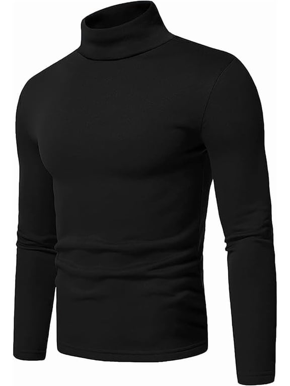 Men Turtleneck Long Sleeve Slim Fit Shirt - Ultra Soft Cotton Premium Winter Sweater - Warm Pullover Fitted Sweatshirt Kyle Black (M)