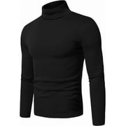 URBAN BUCK Men Turtleneck Long Sleeve Slim Fit Shirt - Ultra Soft Cotton Premium Winter Sweater - Warm Pullover Fitted Sweatshirt Kyle Black XL