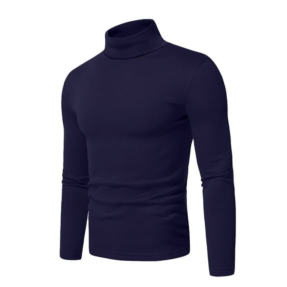URBAN BUCK Men Turtleneck Long Sleeve Slim Fit Shirt - Ultra Soft Cotton Premium Winter Sweater - Warm Pullover Fitted Sweatshirt Kyle Blue (XL)