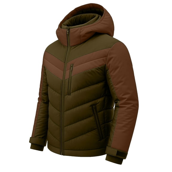 URBAN BUCK Mens WInter Jacket Puffer Warm Hooded Wind Proof Teracore Coat for Cold Weather Brown (M)