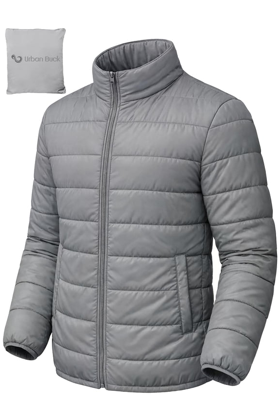Packable Mens Puffer Jacket Lightweight Winter Down Kian Gray Men Hiking Coat-XL
