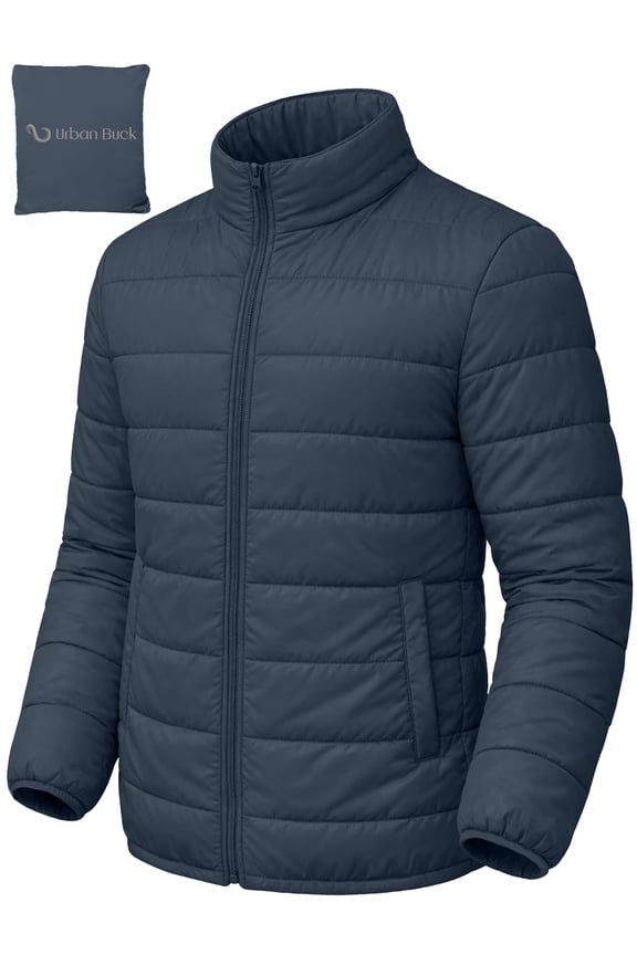 Packable Mens Puffer Jacket Lightweight Winter Down Kian Navy Blue Men Hiking Coat-L