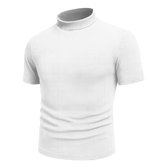 URBAN BUCK Short Sleeve Mock Turtle Neck Shirt Men Slim Fit Mock Neck Sweatshirt - Casual Ribbed Turtlenecks Sweater Monak White Men T Shirt-S
