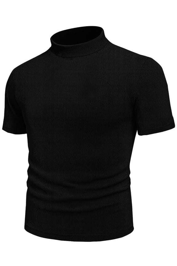 Short Sleeve Mock Turtle Neck Shirt Men Slim Fit Mock Neck Sweatshirt - Casual Ribbed Turtlenecks Sweater Murphy Black Men T Shirt -M