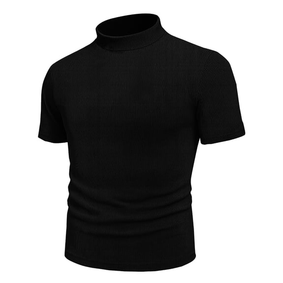 URBAN BUCK Short Sleeve Mock Turtle Neck Shirt Men Slim Fit Mock Neck Sweatshirt - Casual Ribbed Turtlenecks Sweater Murphy Black Men T Shirt- S