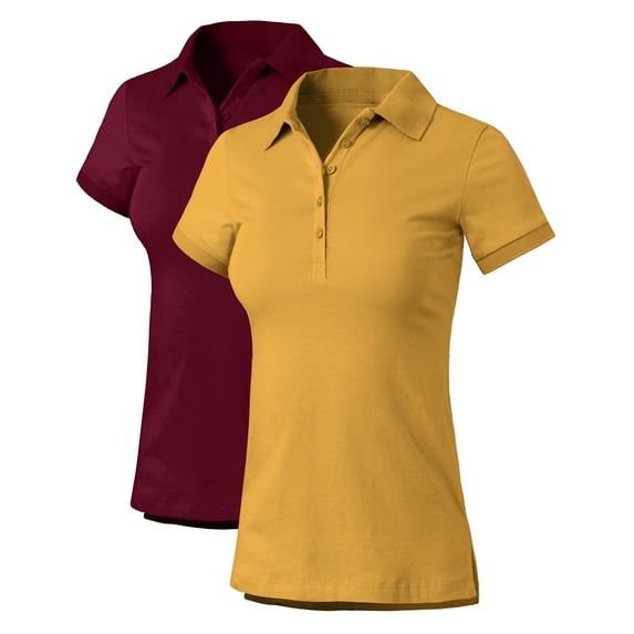 URBAN DAIZY Women's 2 Pack Pique Polo Shirts Short Sleeve Top Collared Classic Fit Button Down Side Slit T Shirt A60_11750 GOMU/DKBUR 1XL