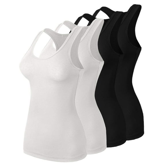URBAN DAIZY Women's 4 Pack Tank Top Lightweight Basic Undershirt Racerback Camisole Stretch Cami Sleeveless Shirts A44_10828 BLK/BLK/WHT/WHT M