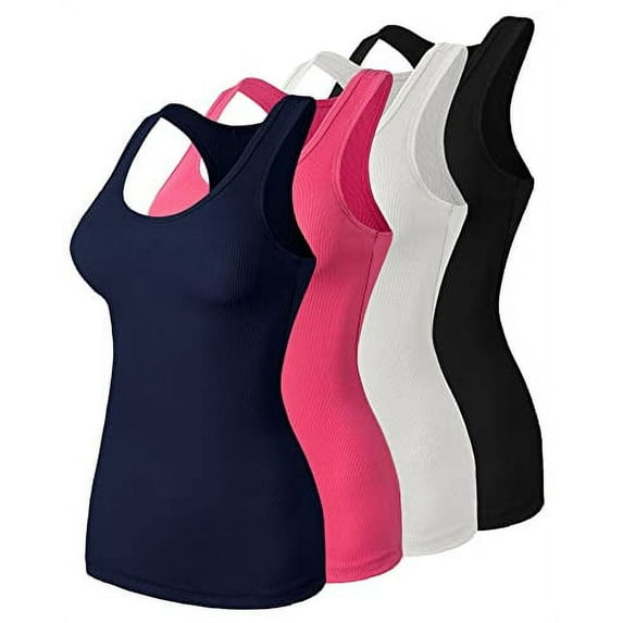 URBAN DAIZY Women's 4 Pack Tank Top Lightweight Basic Undershirt Racerback Camisole Stretch Cami Sleeveless Shirts A44_10828 BLK/WHT/DEPI/NAV XL