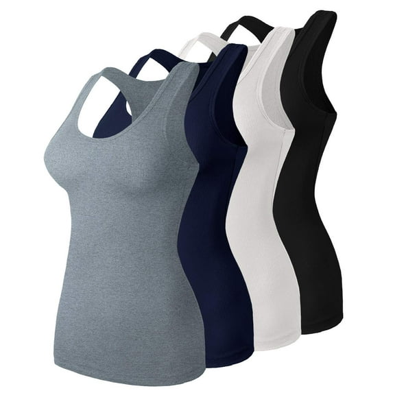 URBAN DAIZY Women's 4 Pack Tank Top Lightweight Basic Undershirt Racerback Camisole Stretch Cami Sleeveless Shirts A44_10828 BLK/WHT/HGR/NAV M