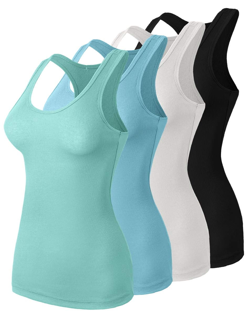 Vislivin Womens Casual Stretch Tank Top, Pack of 4, Black/Grey/White/Army  Green : : Fashion