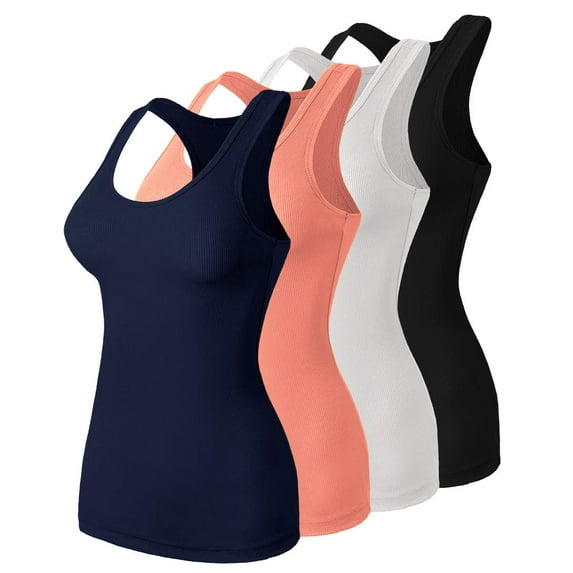URBAN DAIZY Women's 4 Pack Tank Top Lightweight Basic Undershirt Racerback Camisole Stretch Cami Sleeveless Shirts A44_10828 BLK/WHT/NAV/PIN L