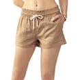 thumbnail image 1 of URBAN DAIZY Women's Casual Linen Shorts Elastic Waist Rope Drawstring with Pockets Pull On Summer Beach Pants A42_6587 Almond S, 1 of 6