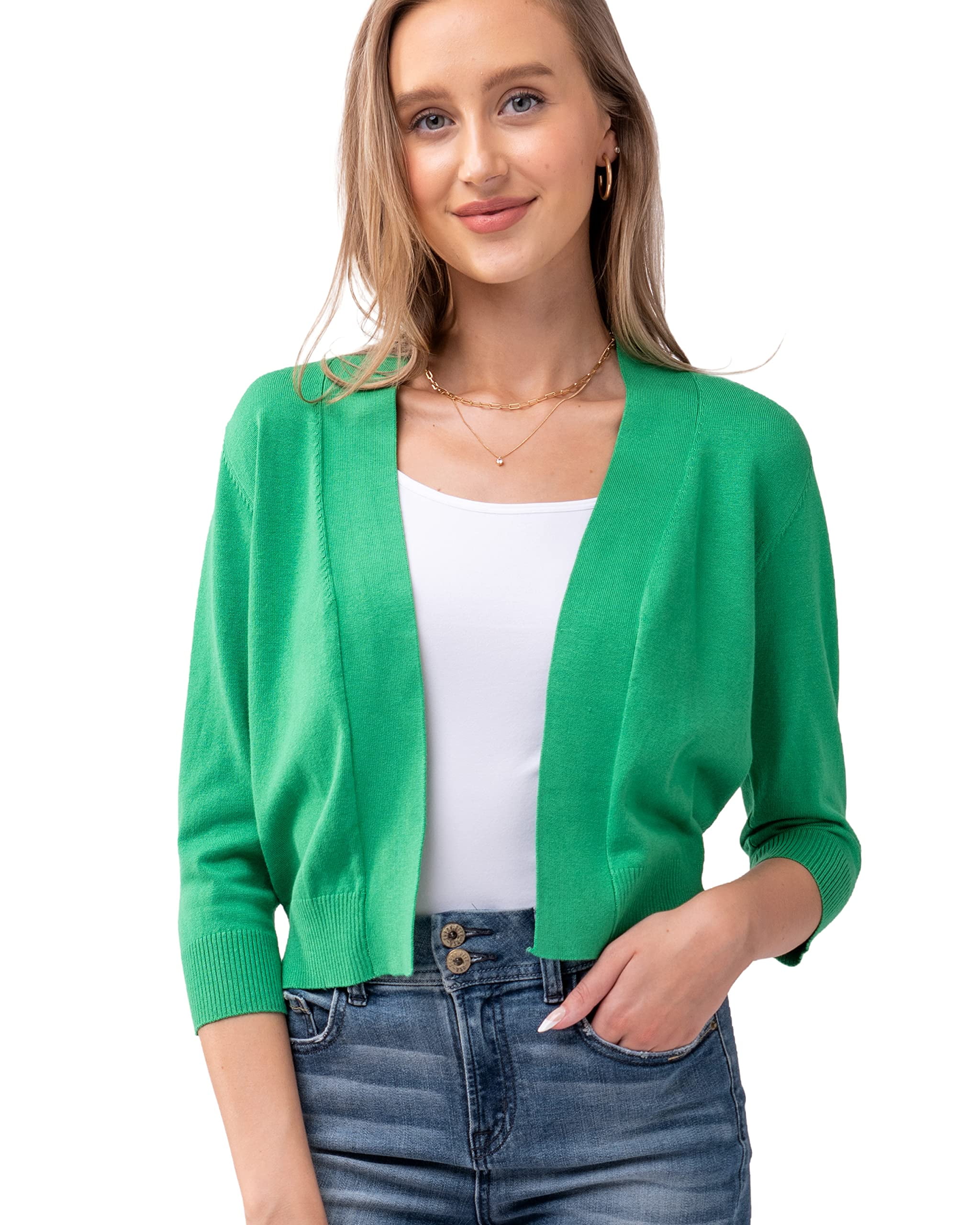 URBAN DAIZY Women's Classic 3/4 Sleeve Crop Bolero Cardigan Open Front ...