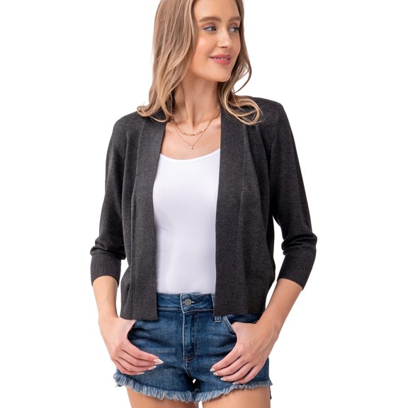 URBAN DAIZY Women's Classic 3/4 Sleeve Crop Bolero Cardigan Open Front Cropped Shrugs Knit Sweater A09_620 Charcoal Grey XL