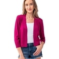 thumbnail image 1 of URBAN DAIZY Women's Classic 3/4 Sleeve Crop Bolero Cardigan Open Front Cropped Shrugs Knit Sweater A09_620 Magenta L, 1 of 7