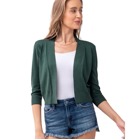 URBAN DAIZY Women's Classic 3/4 Sleeve Crop Bolero Cardigan Open Front Cropped Shrugs Knit Sweater A09_620 Olive S