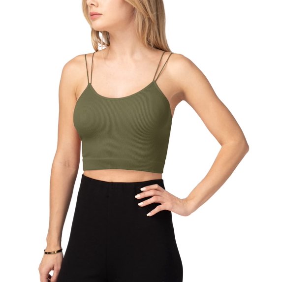 URBAN DAIZY Women's Ribbed Crop Tank Top Cami Double Spaghetti Strap Cropped Sleeveless Rib Knit Camisole A52_NT6023 Light Olive L/XL