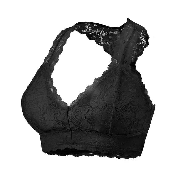 URBAN DAIZY Women's Seamless Lace Bra Racerback Padded Sexy Floral Mesh Bralette Crop Top Removable Pads Breathable Bustier A11_6324 Black S