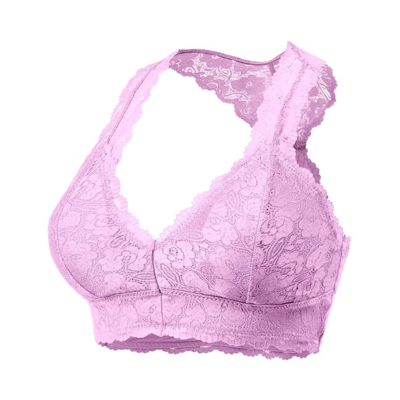 URBAN DAIZY Women's Seamless Lace Bra Racerback Padded Sexy Floral Mesh Bralette Crop Top Removable Pads Breathable Bustier A11_6324 Mauve M