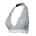 thumbnail image 1 of URBAN DAIZY Women's Seamless Lace Bra Scalloped Halter Padded Crop Top Lined Bralette Plunge Comfort Pads Yoga Bustier A17_6328 LT Grey L, 1 of 6