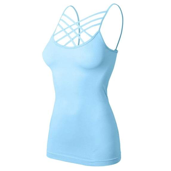 URBAN DAIZY Women's Seamless Triple Criss Cross Front Cami Top Lattice Strappy Tank Spaghetti Strap Camisole Undershirt A33_6660 Ash Blue L/XL