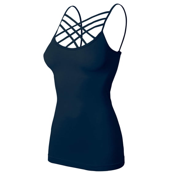 URBAN DAIZY Women's Seamless Triple Criss Cross Front Cami Top Lattice Strappy Tank Spaghetti Strap Camisole Undershirt A33_6660 Navy 2X/3X