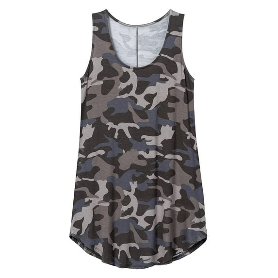 URBAN DAIZY Women's Sleeveless Tank Top Camouflage Casual Loose Fit Scoop Neck Round Hem Summer Camo Tunic T Shirts A22_ZA1810 Dusty 1XL