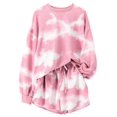 thumbnail image 1 of URBAN DAIZY Women's Tie Dye Print 2 Piece Set Long Sleeve Tops and Elastic Waist Shorts Casual Lounge Pajama Outfit Pink 1XL, 1 of 4