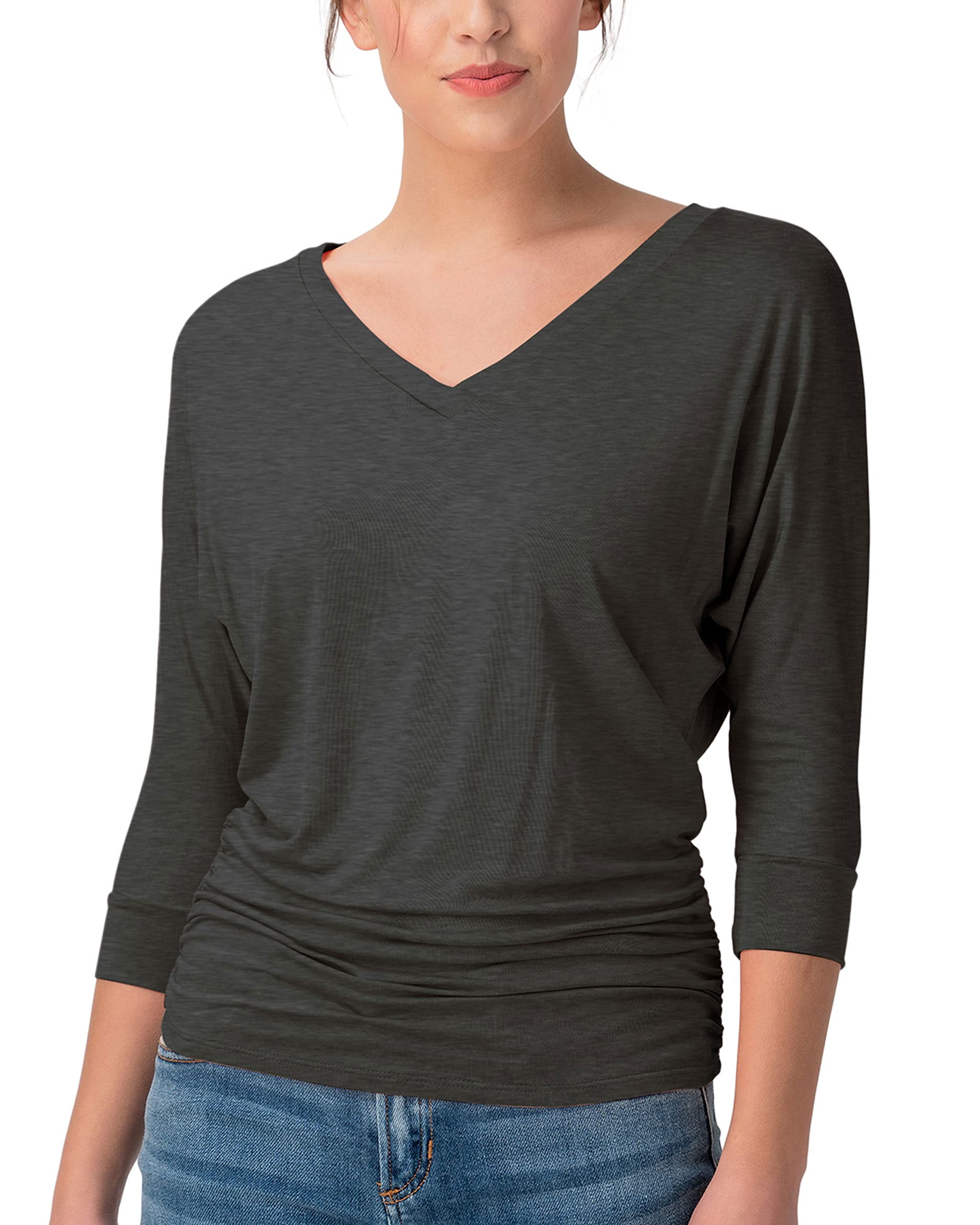 three quarter sleeve side ruched tee