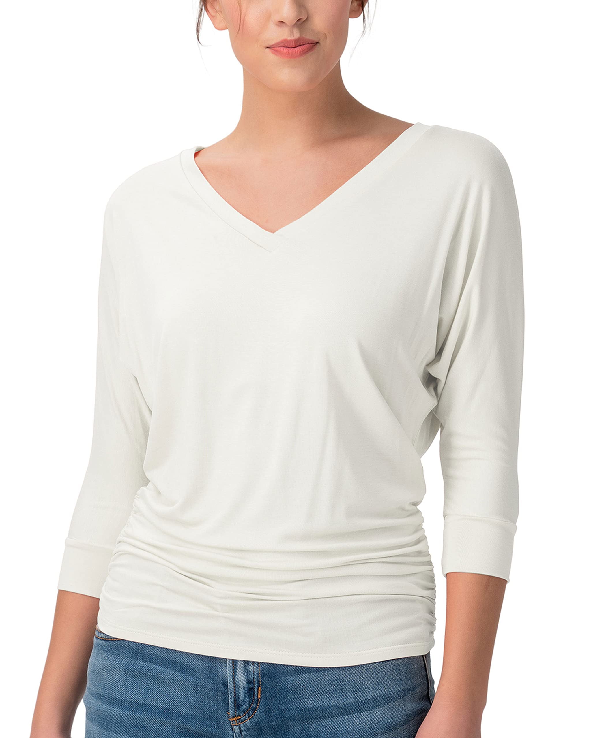 three quarter sleeve side ruched tee