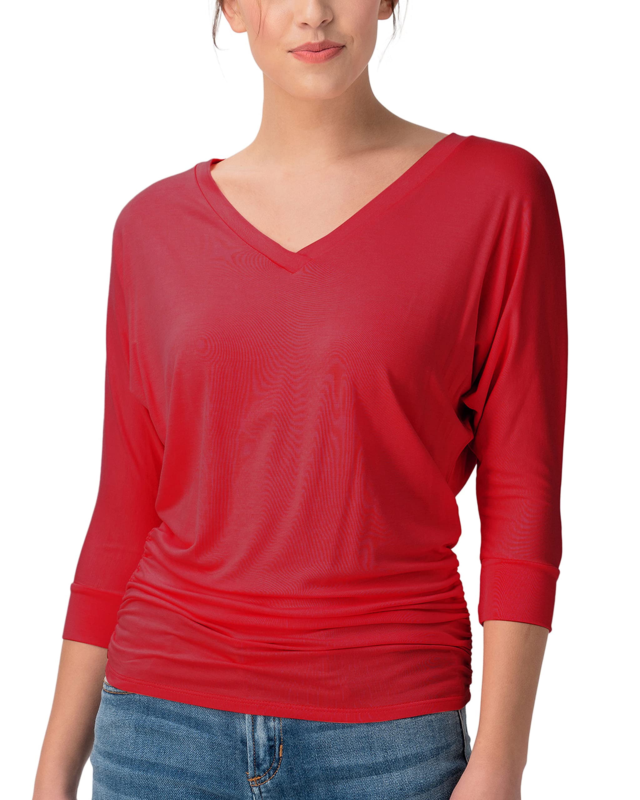 three quarter sleeve side ruched tee