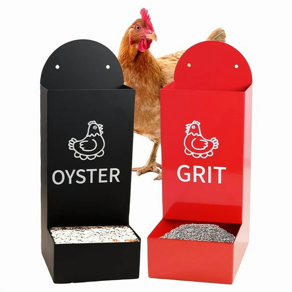 URBAN DECO 2pcs Chicken Oyster Shell Feeder And Grit Feeder Metal Chicken Feeder Chicken Coop Accessories Automatic Chicken Feeder
