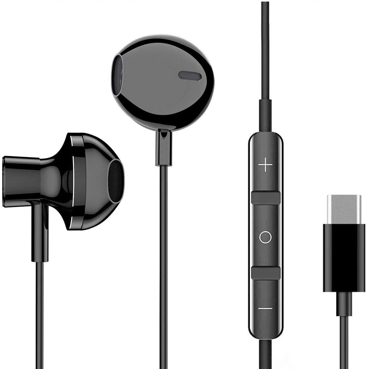 URBAN EXTREME USB Type C Earphones Stereo in Ear Earbuds with Mic and Volume Control Compatible with Samsung Galaxy S10 Lite Black US version with