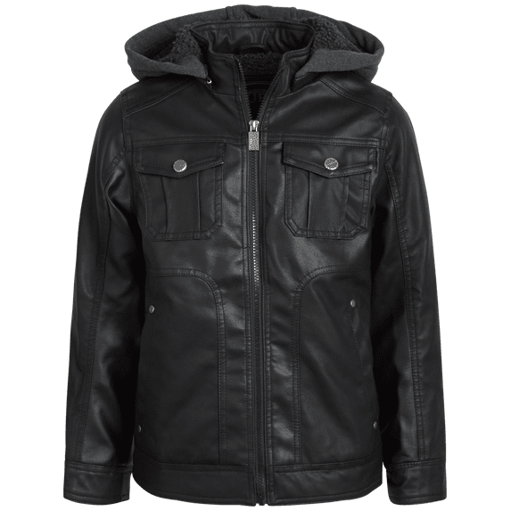 URBAN REPUBLIC Boys’ Jacket – Faux Leather Biker Jacket – Casual Sherpa Lined Moto Jacket (8-20)