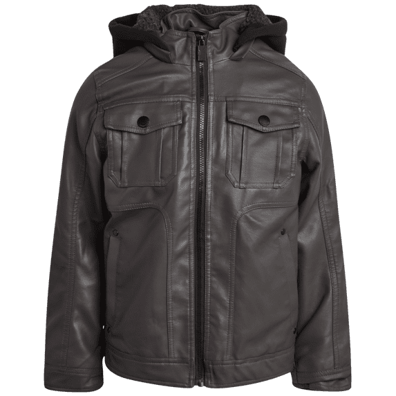 URBAN REPUBLIC Boys' Leather Jacket - Sherpa Lined Motorcycle Faux Leather Coat (Sizes: 8-20)