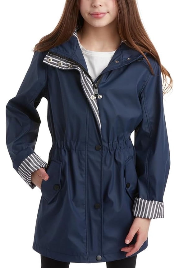 Girls Rain Jacket Lightweight Slicker Shell Vinyl Anorak Windbreaker for Kids