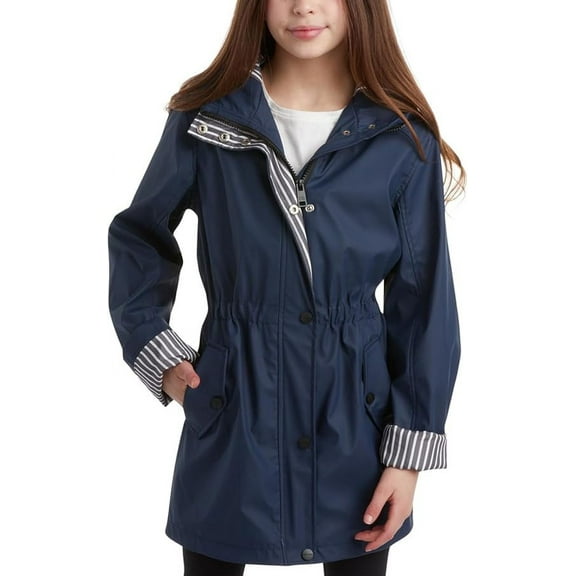 URBAN REPUBLIC Girls Rain Jacket - Lightweight Slicker Shell Vinyl Anorak Windbreaker for Kids (7-16)